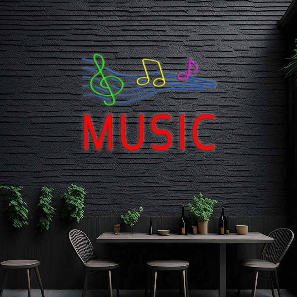 Red Music With Musical Notes Handmade Art Neon Sign Home Decor