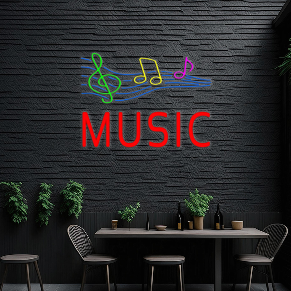 Red Music With Musical Notes Handmade Art Neon Sign Home Decor