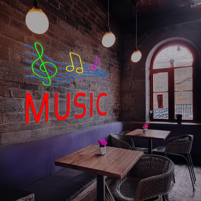 Red Music With Musical Notes Handmade Art Neon Sign Home Decor