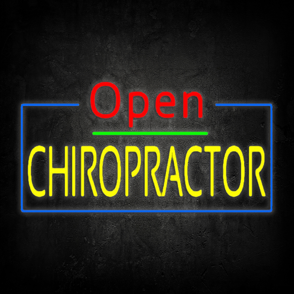 Red Open Yellow Chiropractor Blue Border Led Neon Signs