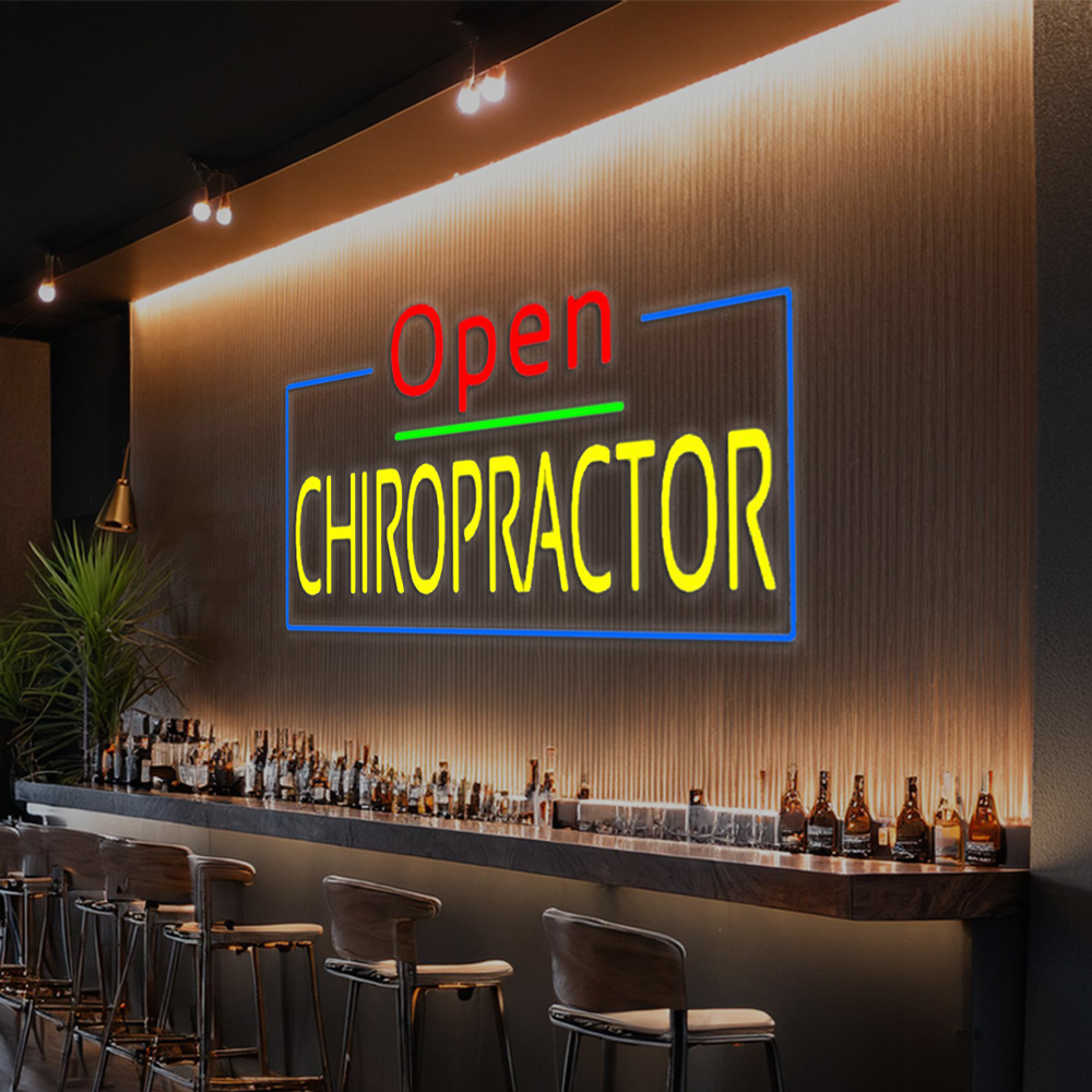 Red Open Yellow Chiropractor Blue Border Led Neon Signs