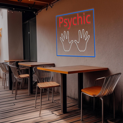 Red Psychic White Palms And Blue Border Led Neon Signs