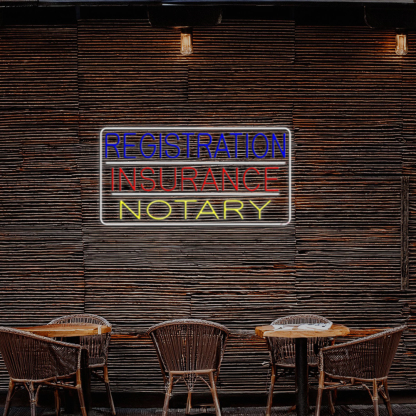 Registration Insurance Notary White Border And Lines Led Neon Signs