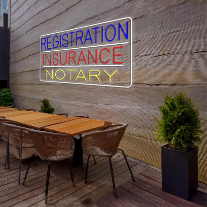 Registration Insurance Notary White Border And Lines Led Neon Signs