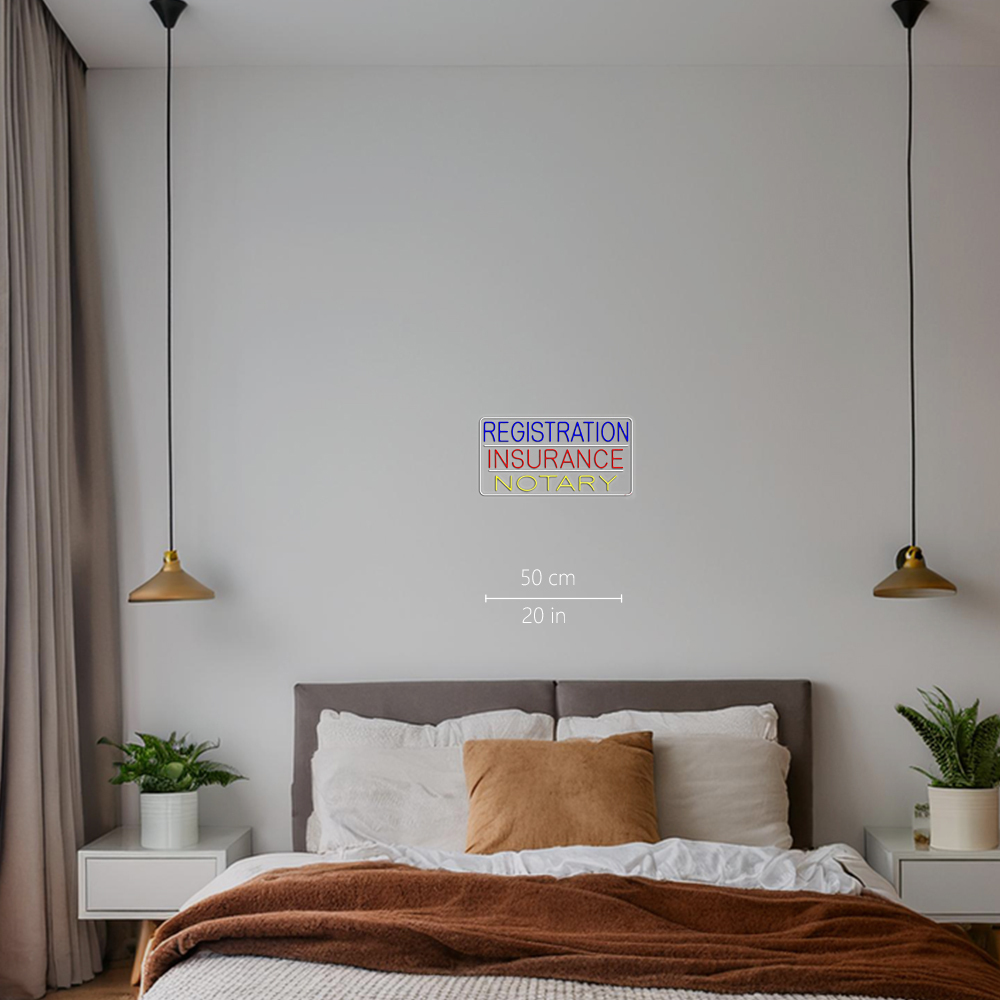 Registration Insurance Notary White Border And Lines Led Neon Signs