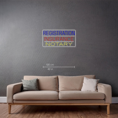Registration Insurance Notary White Border And Lines Led Neon Signs