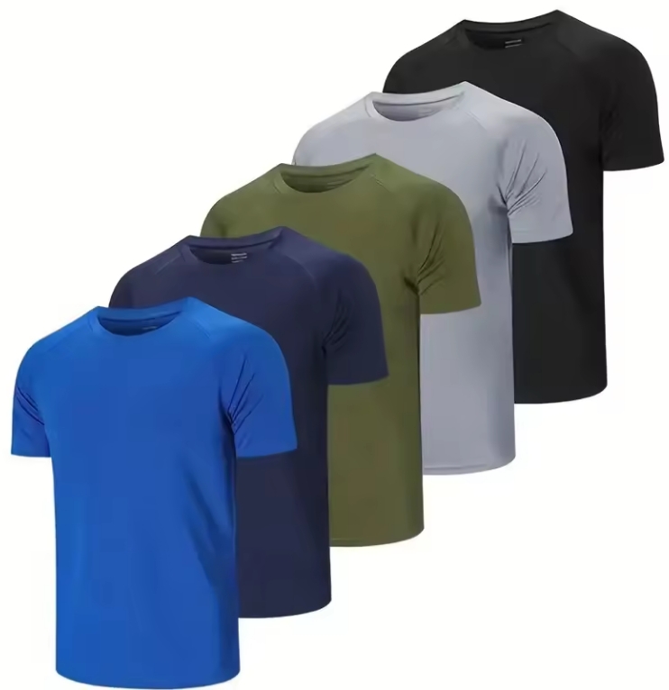Real Essentials 5 Pack: Men’s Short Sleeve Dry Fit Active Crew Neck T Shirt - Athletic Running Gym Workout Tee Tops