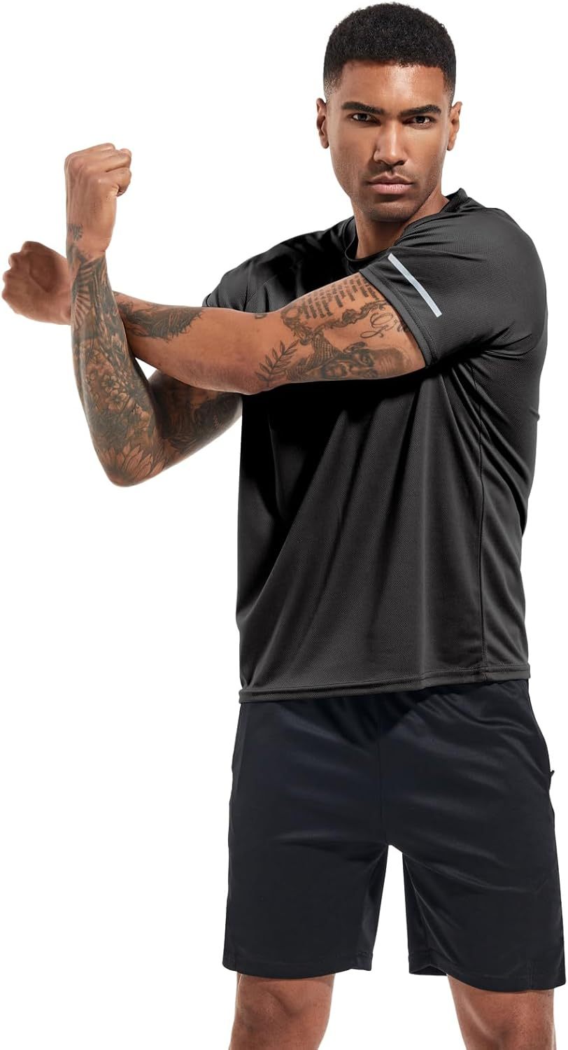 1 or 3 Pack Men's Workout Running Shirts, Dry Fit Moisture Wicking T-Shirts, Sports Gym Athletic Short Sleeve Shirts