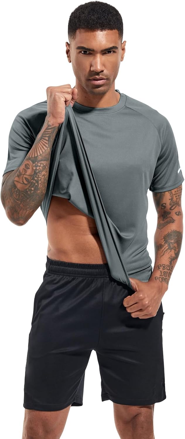 1 or 3 Pack Men's Workout Running Shirts, Dry Fit Moisture Wicking T-Shirts, Sports Gym Athletic Short Sleeve Shirts