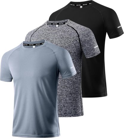 1 or 3 Pack Men's Workout Running Shirts, Dry Fit Moisture Wicking T-Shirts, Sports Gym Athletic Short Sleeve Shirts