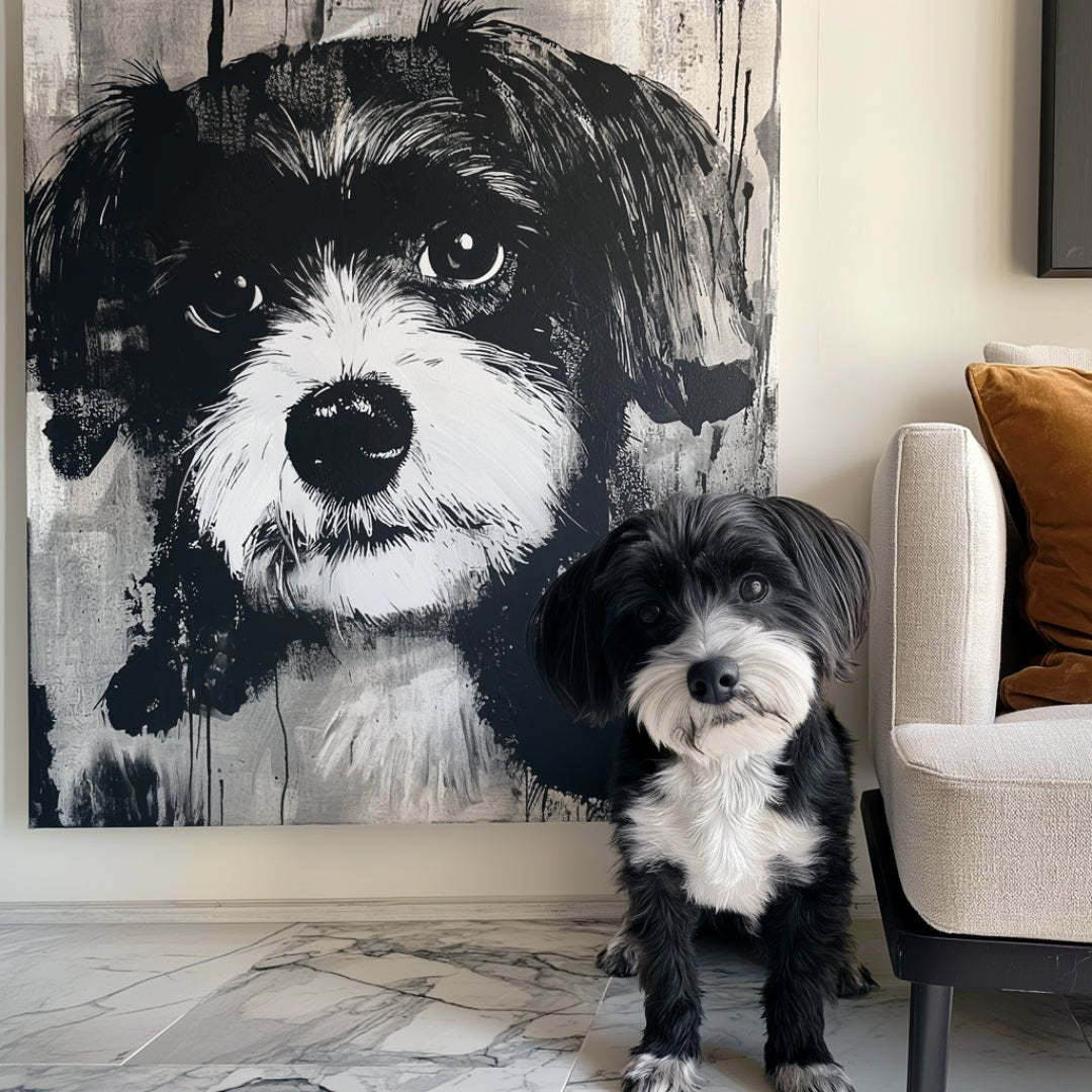 Custom Pet Portrait - Black & White Style - NIKOCANVAS