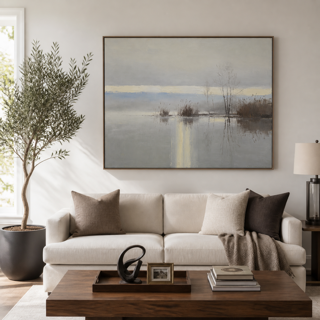 Neutral Lake Landscape Wall Art | Winter Stillness