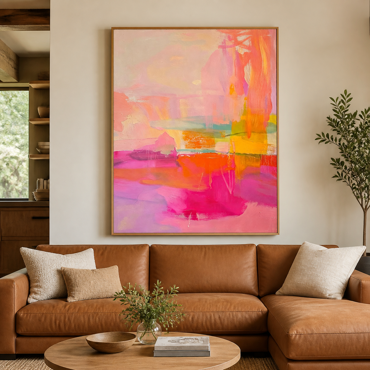 Pink and Orange Abstract Wall Art | Electric Horizon