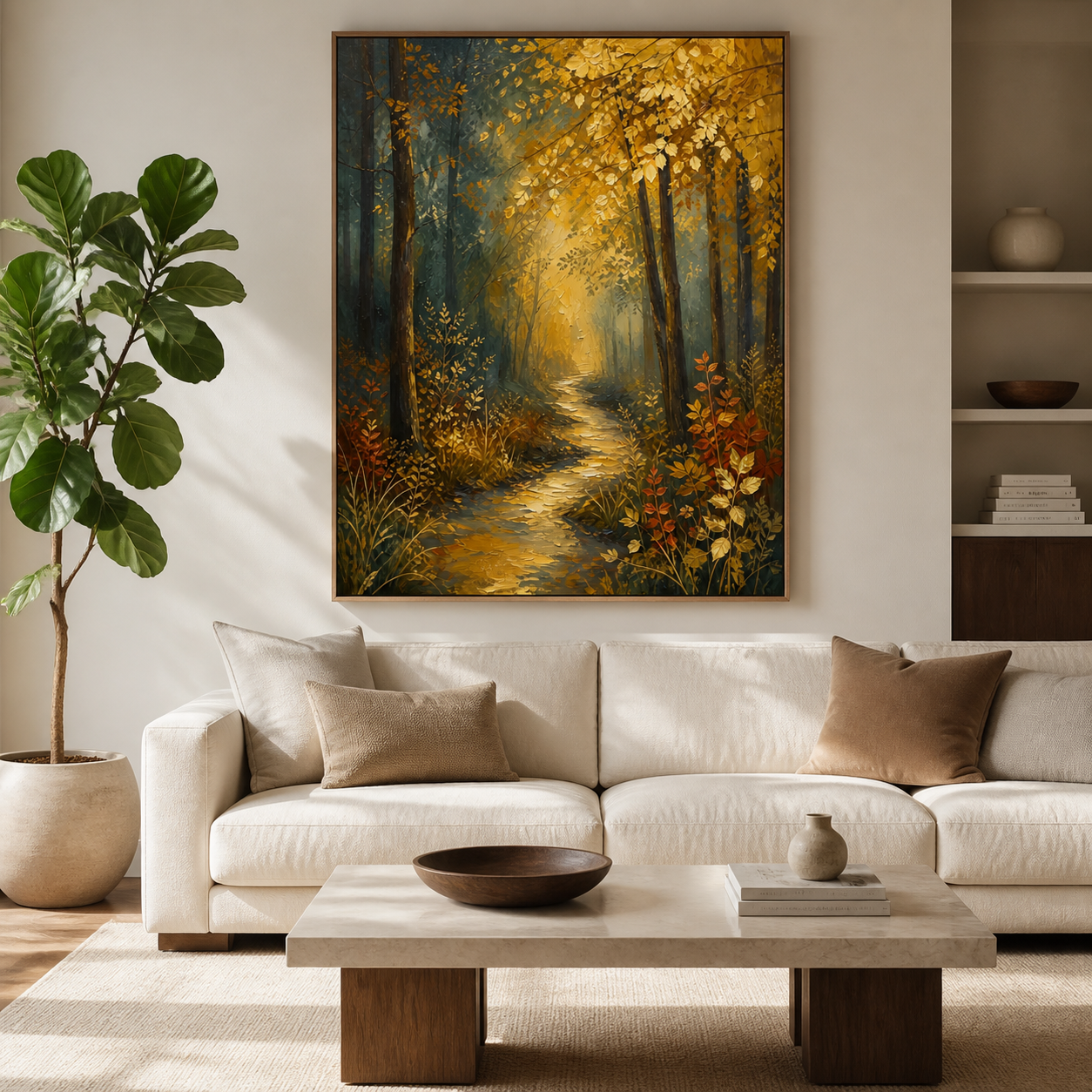 Autumn Forest Path Wall Art | Golden Woodland Light