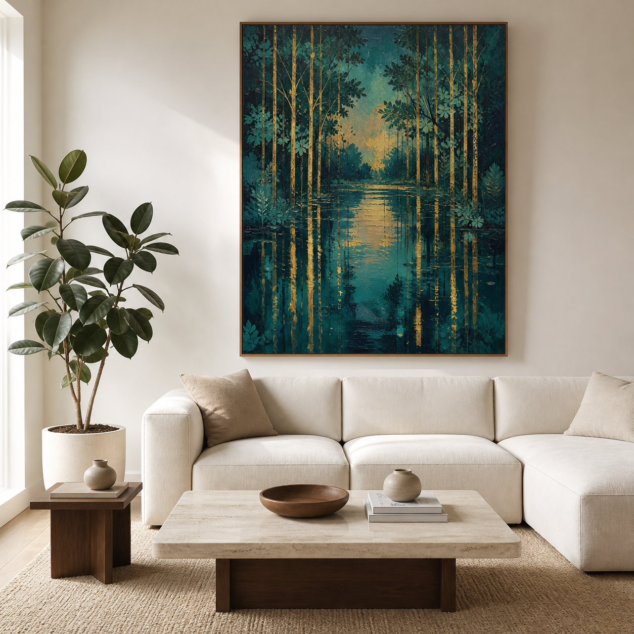 Teal Forest Lake Wall Art | Golden Reflections