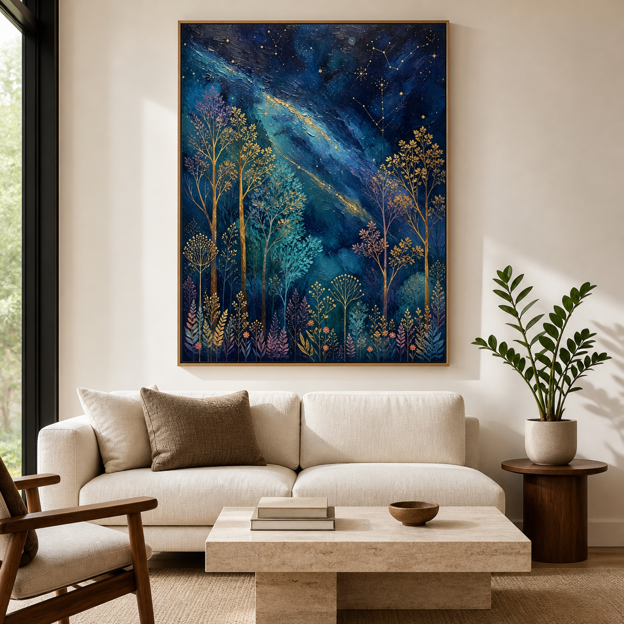 Celestial Forest Wall Art | Starlit Golden Grove