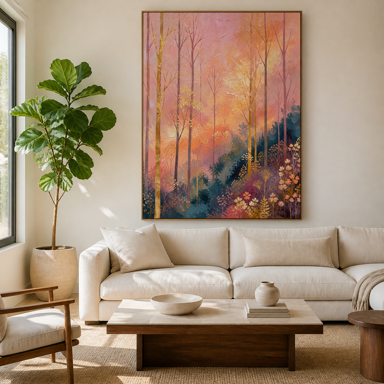 Pink Forest Wall Art | Blush Woodland Sunrise