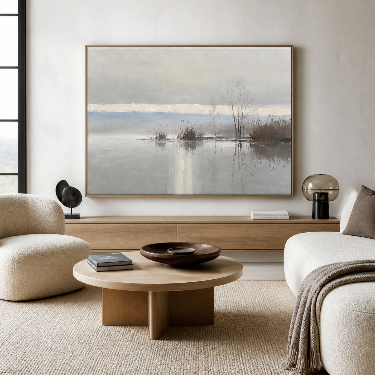 Neutral Lake Landscape Wall Art | Winter Stillness