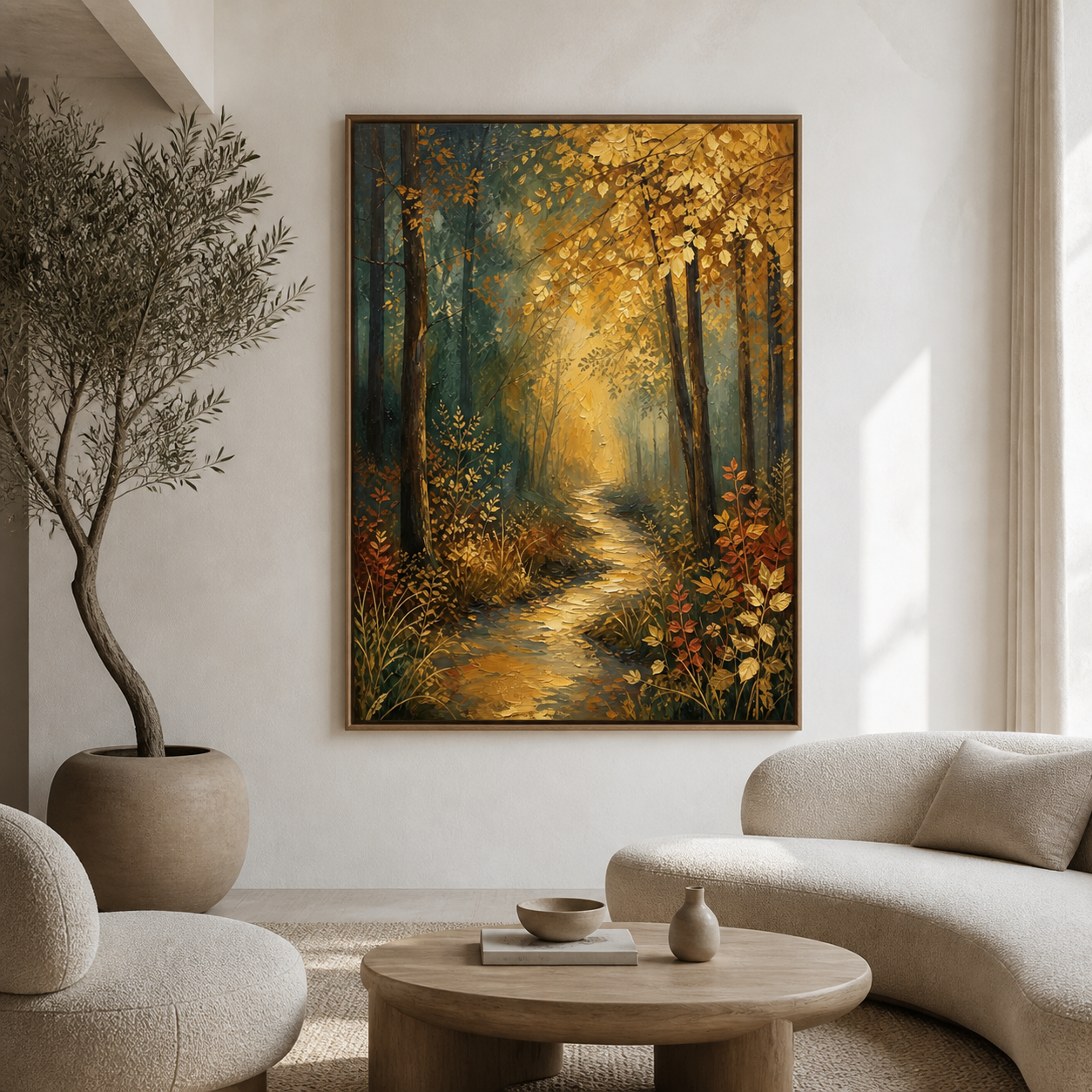 Autumn Forest Path Wall Art | Golden Woodland Light
