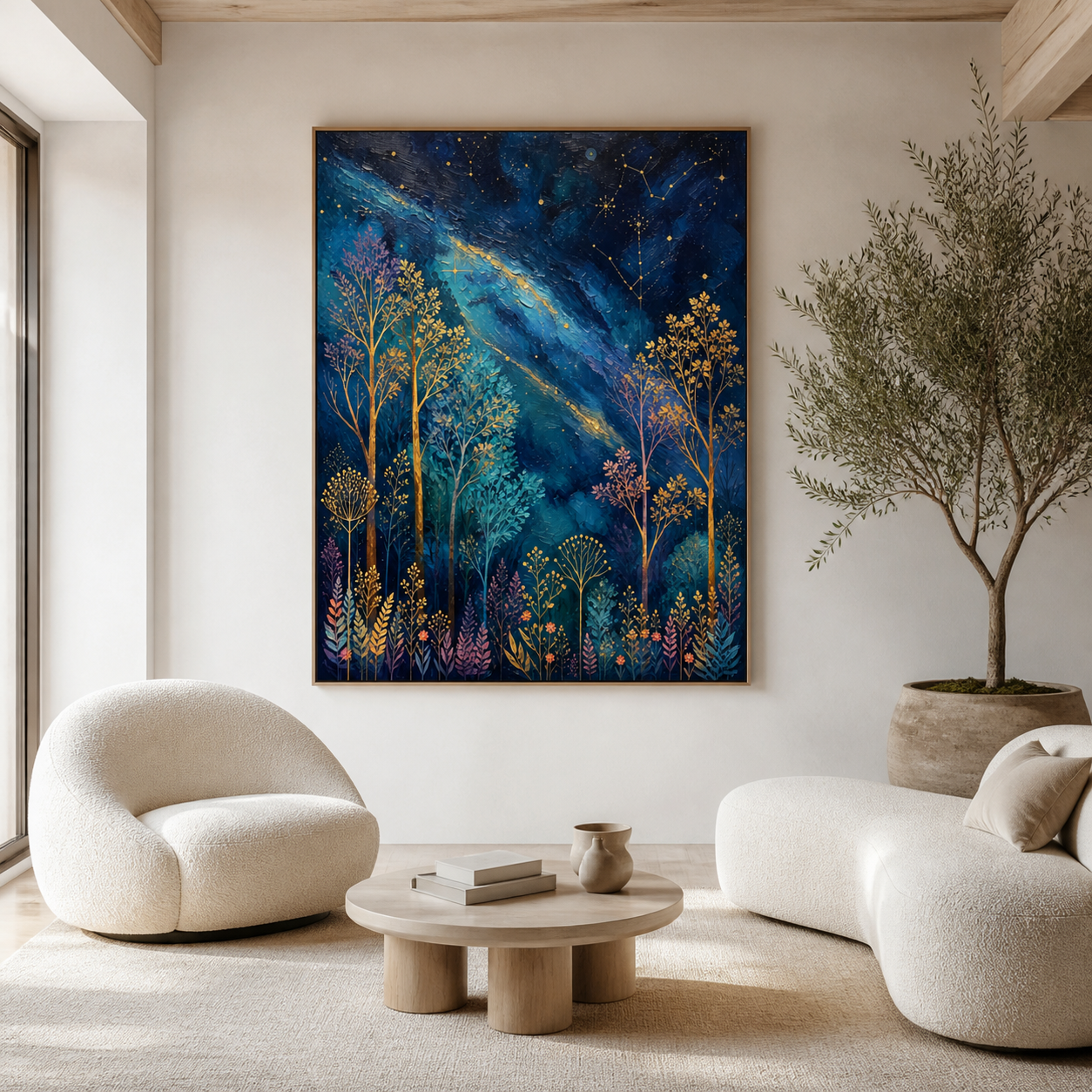Celestial Forest Wall Art | Starlit Golden Grove