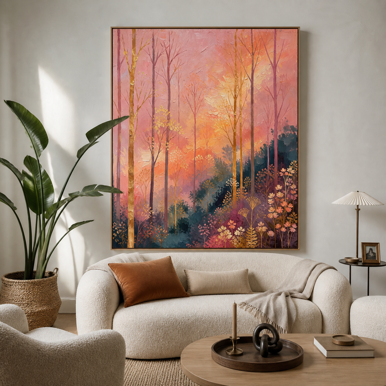 Pink Forest Wall Art | Blush Woodland Sunrise