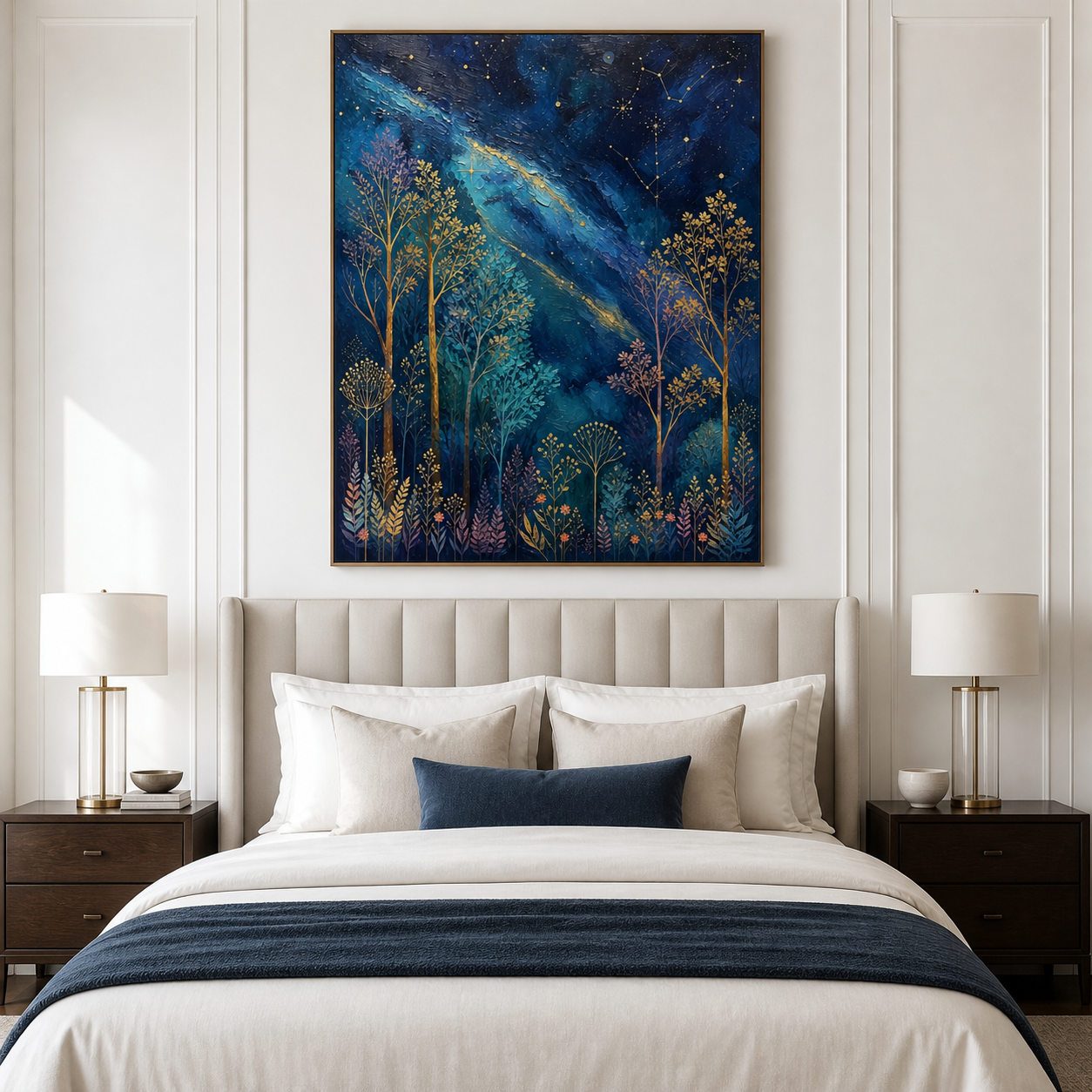 Celestial Forest Wall Art | Starlit Golden Grove