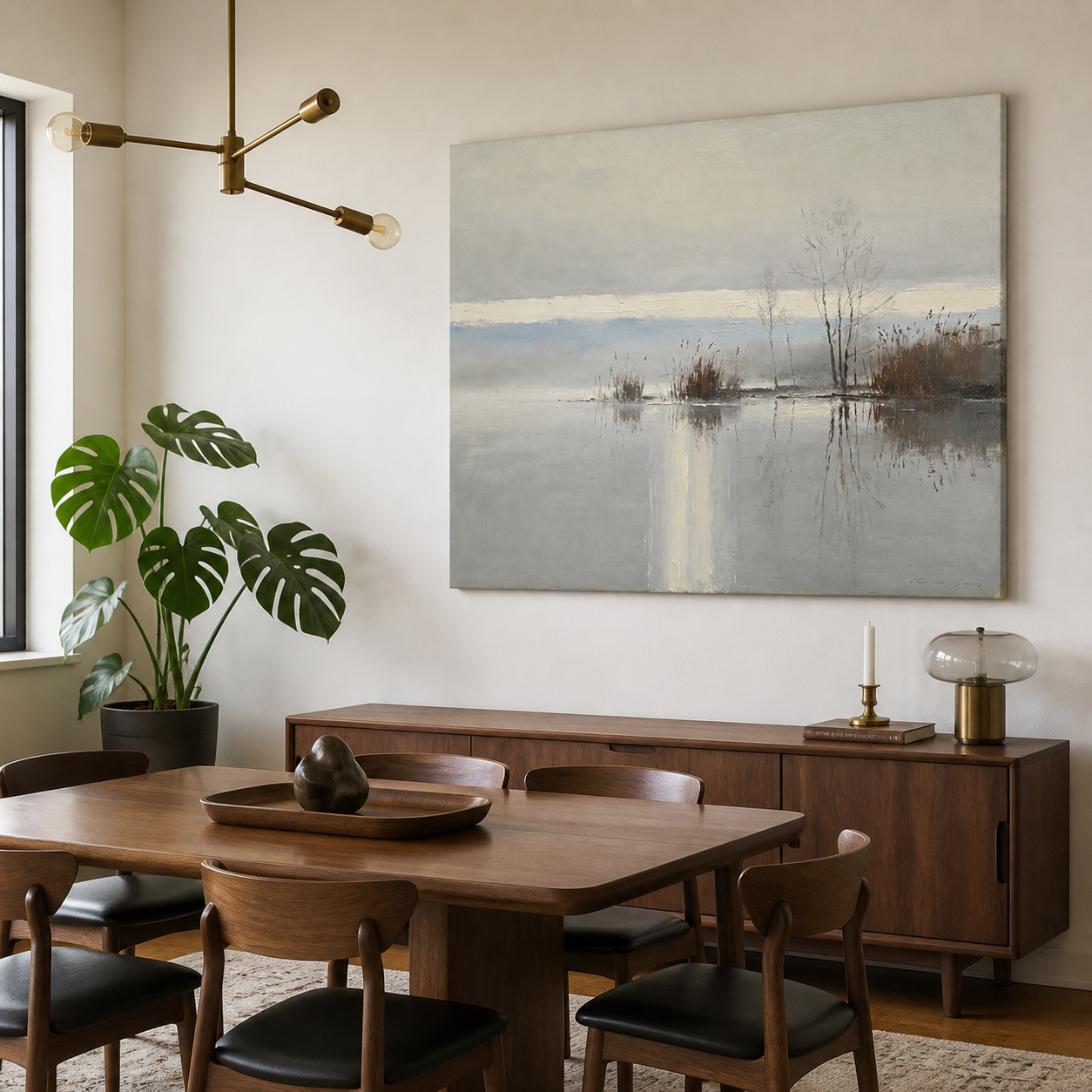 Neutral Lake Landscape Wall Art | Winter Stillness