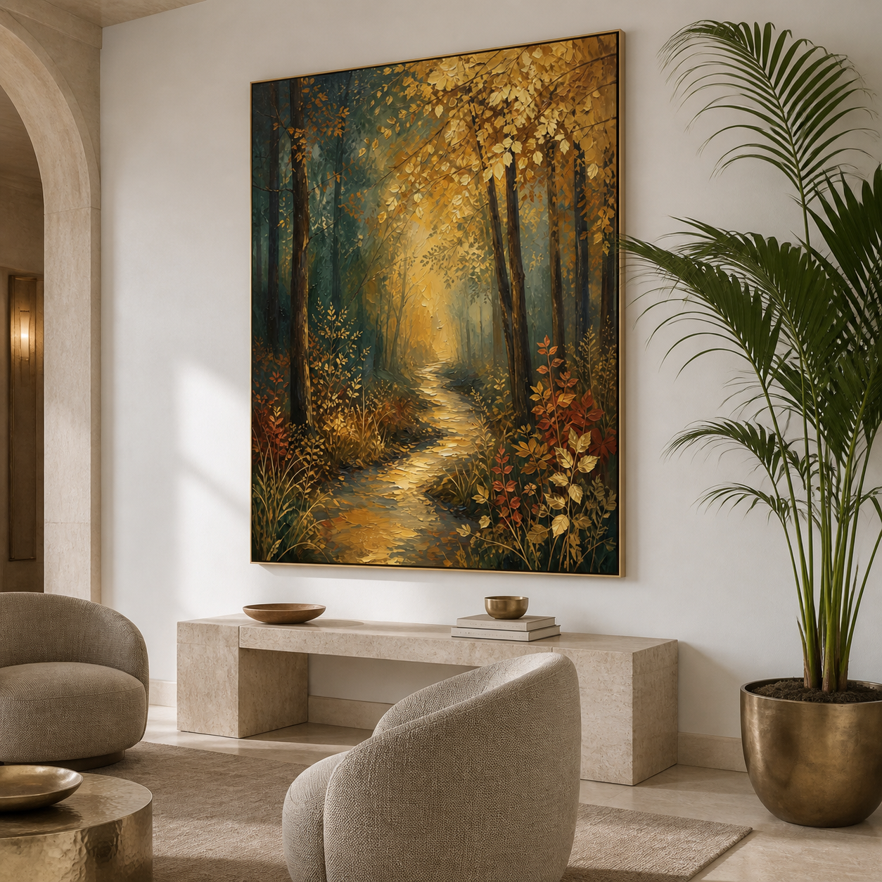 Autumn Forest Path Wall Art | Golden Woodland Light