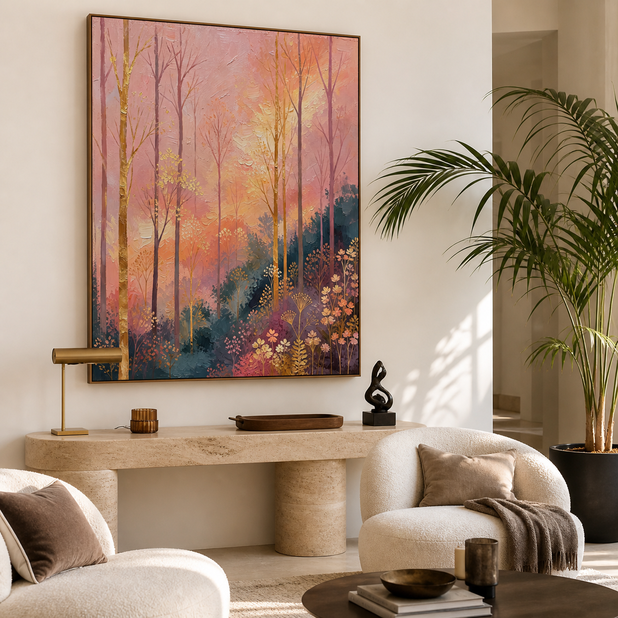Pink Forest Wall Art | Blush Woodland Sunrise