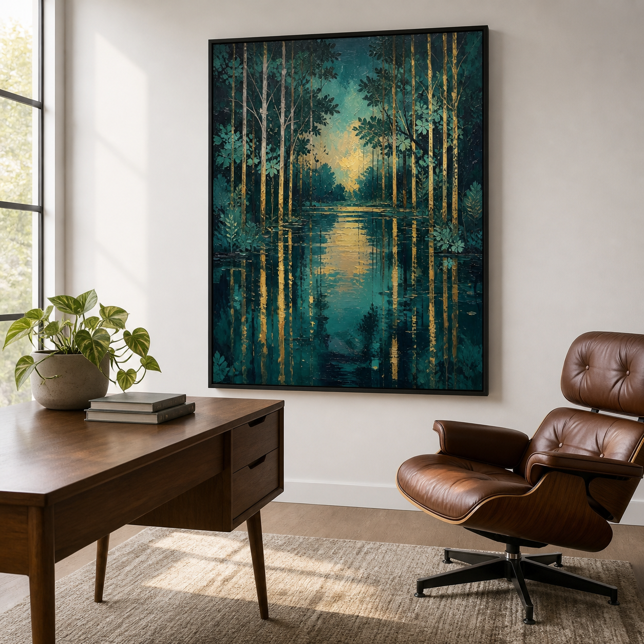 Teal Forest Lake Wall Art | Golden Reflections