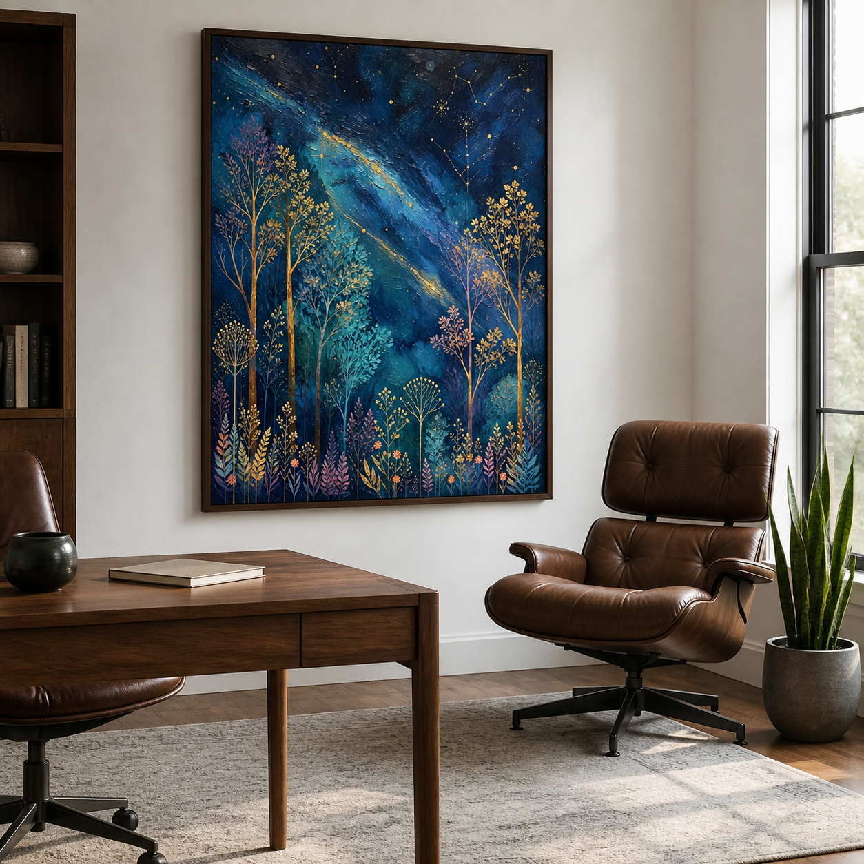 Celestial Forest Wall Art | Starlit Golden Grove