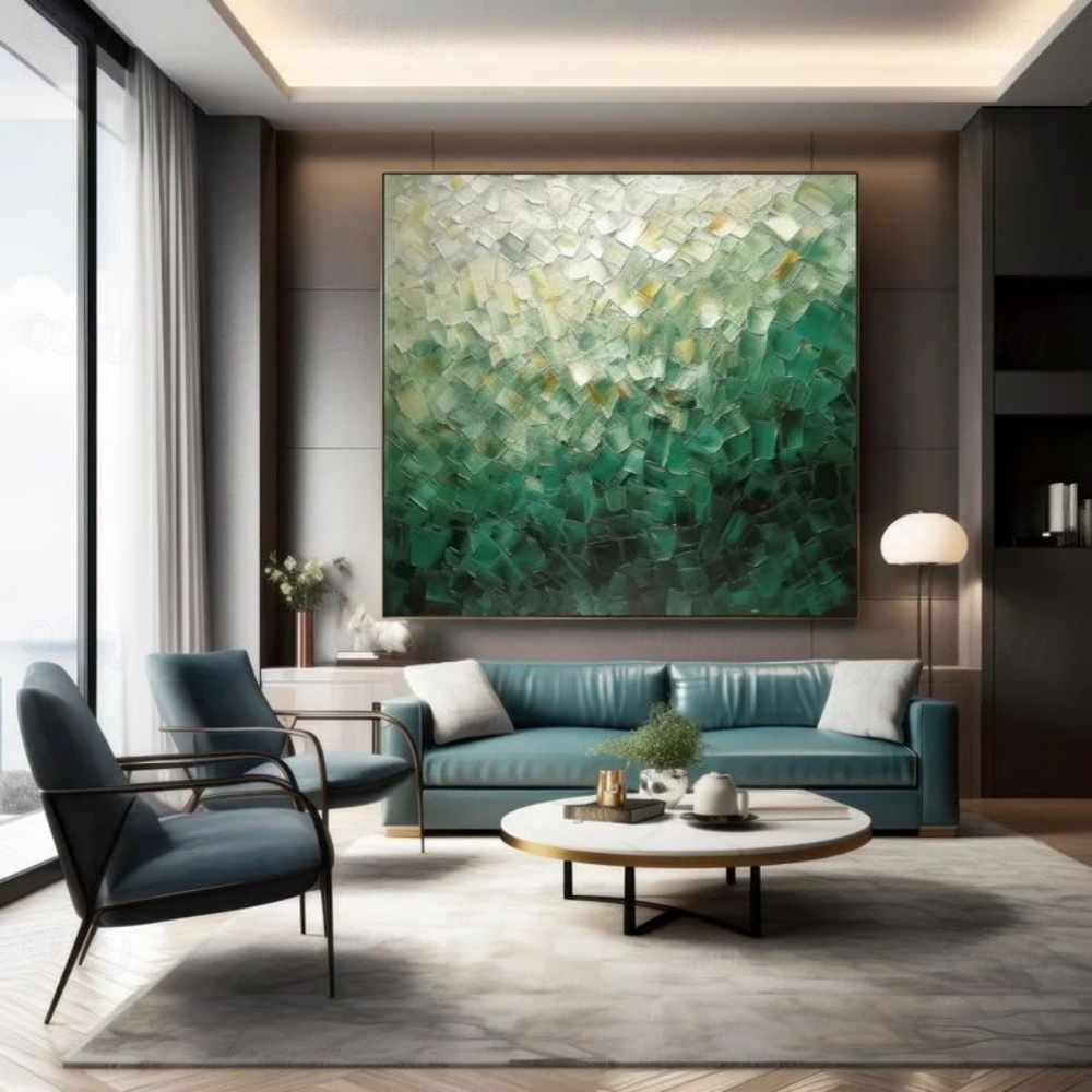 Verdant Light – Modern Textured Abstract Green Oil Painting on Canvas