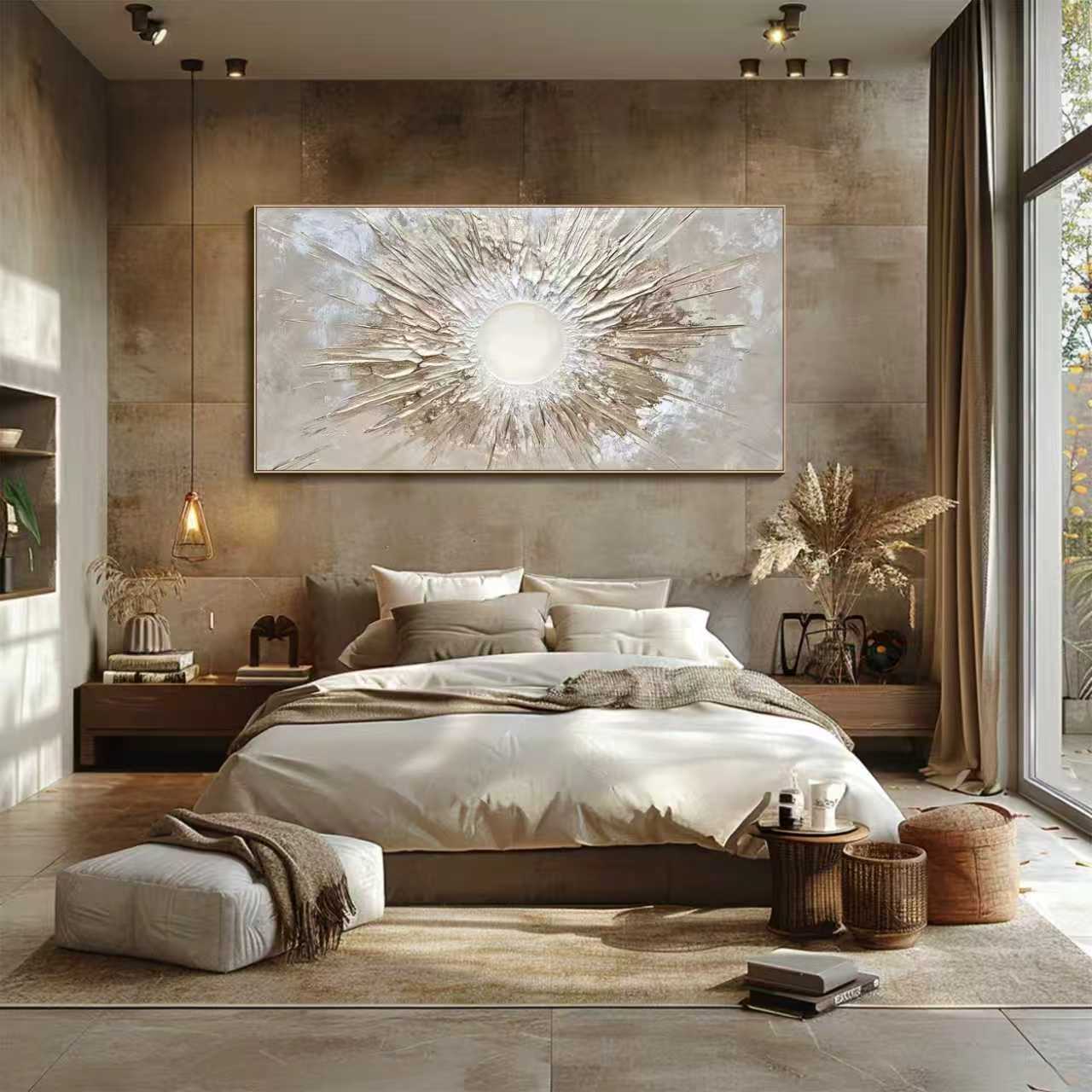 Radiant Core — 3D Textured Gold Abstract Wall Art, Modern Luxury Canvas Painting