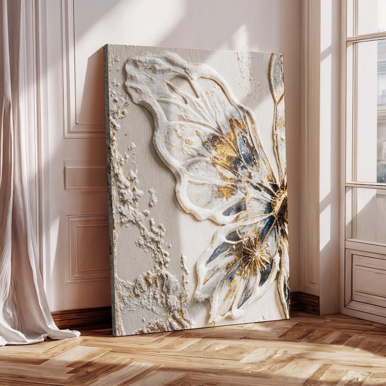 Gilded Bloom – Textured Floral Wall Art with Gold Accents