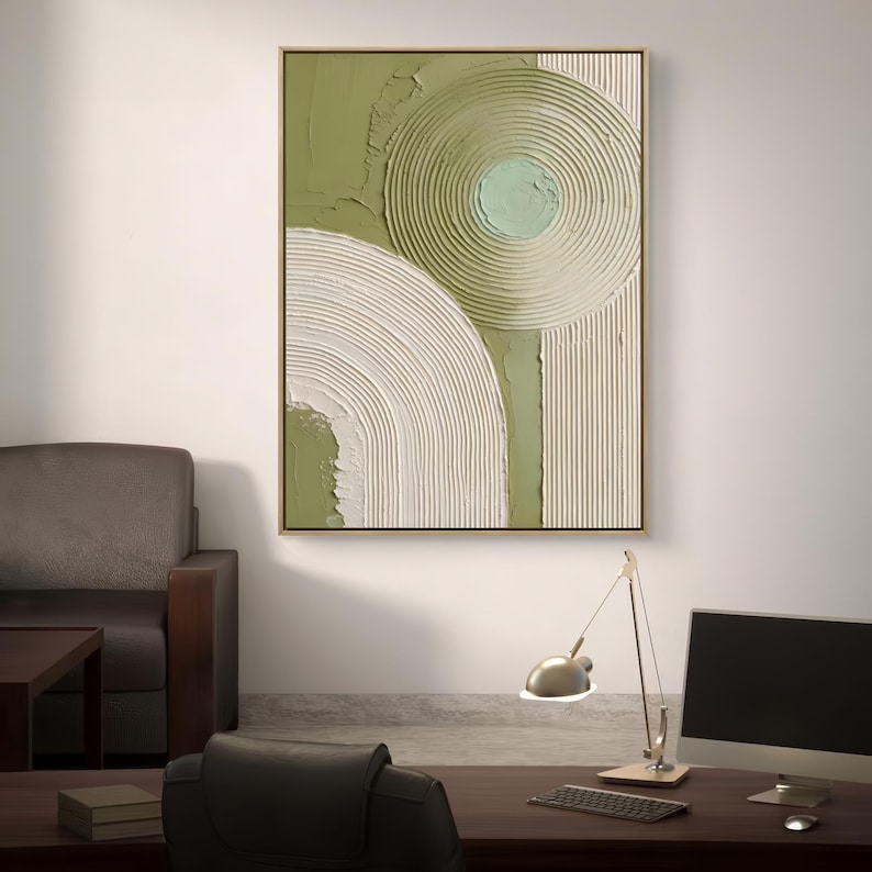 Verdant Harmony - Sage Green Textured Geometric Abstract Wall Art
