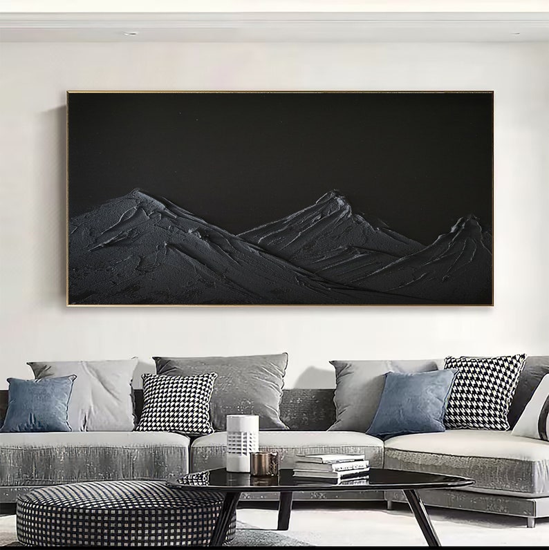 Midnight Ridge – Large Black Textured Mountain Wall Art