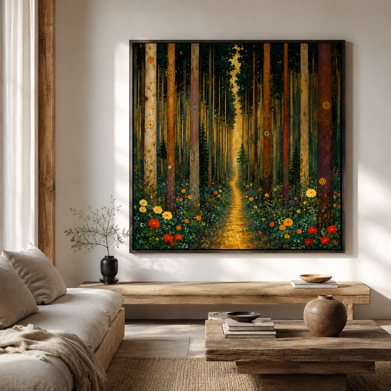 Golden Forest Path - Decorative Floral Landscape Art