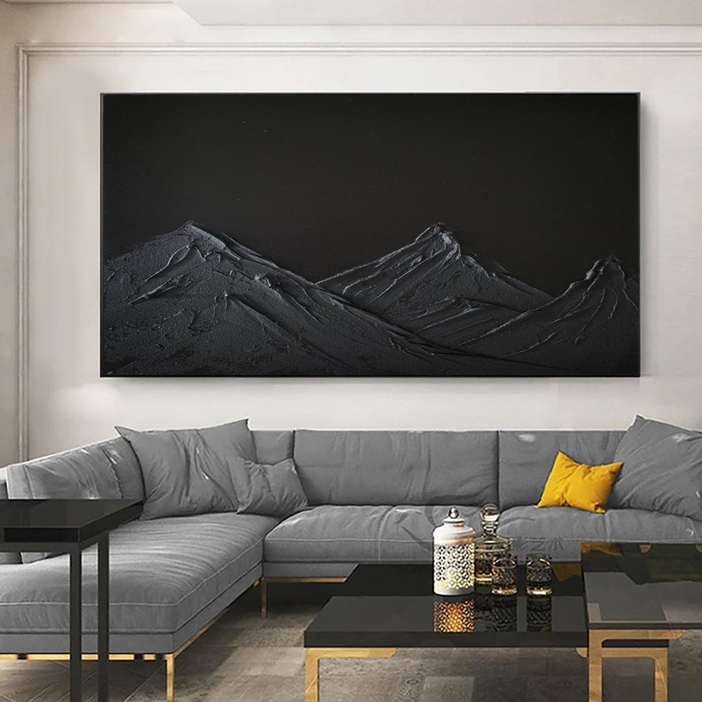 Midnight Ridge – Large Black Textured Mountain Wall Art