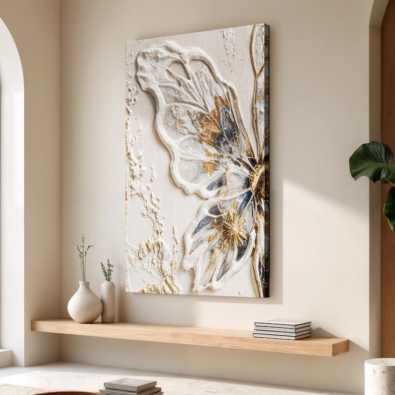 Gilded Bloom – Textured Floral Wall Art with Gold Accents