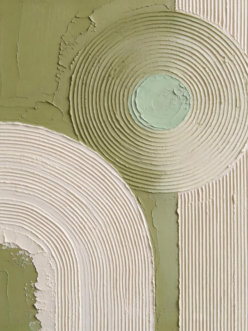 Verdant Harmony - Sage Green Textured Geometric Abstract Wall Art