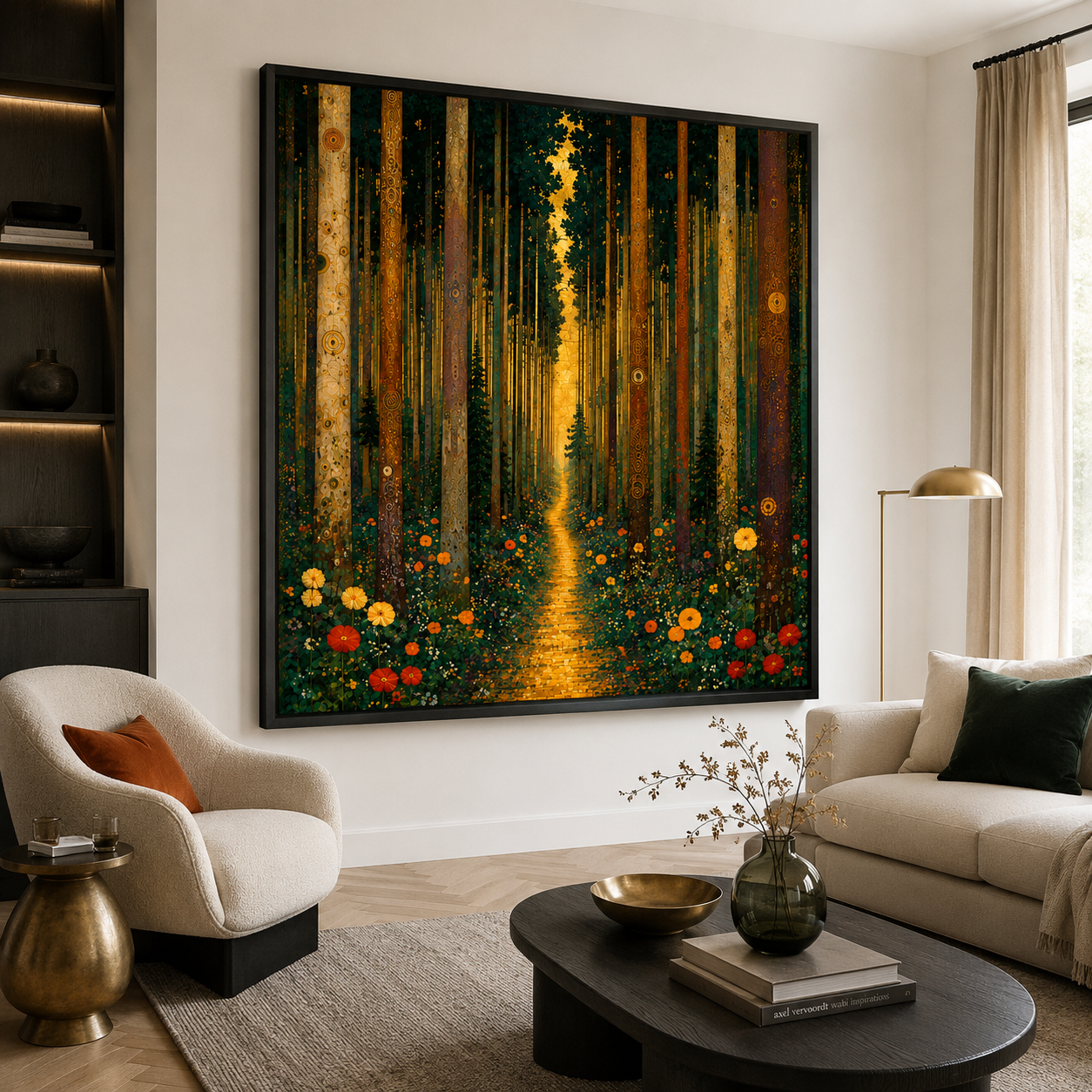 Golden Forest Path - Decorative Floral Landscape Art
