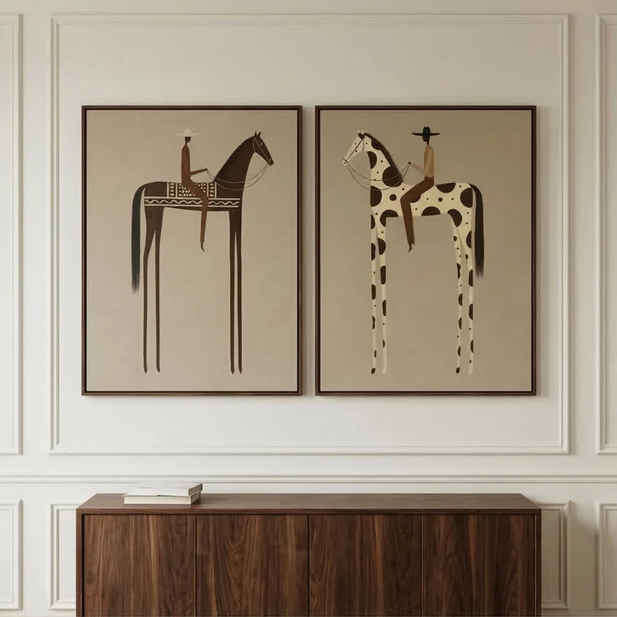 Equestrian Duo – Minimalist Modern Horse Rider Art Set
