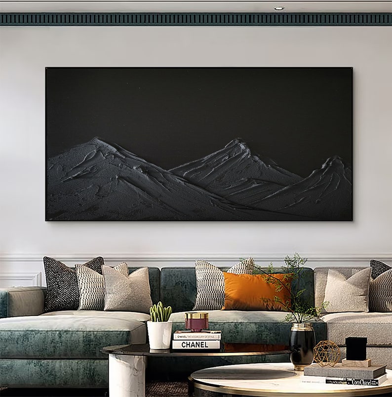 Midnight Ridge – Large Black Textured Mountain Wall Art