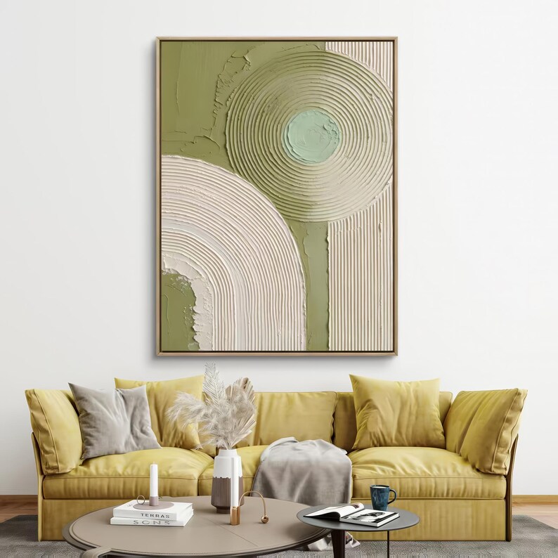 Verdant Harmony - Sage Green Textured Geometric Abstract Wall Art