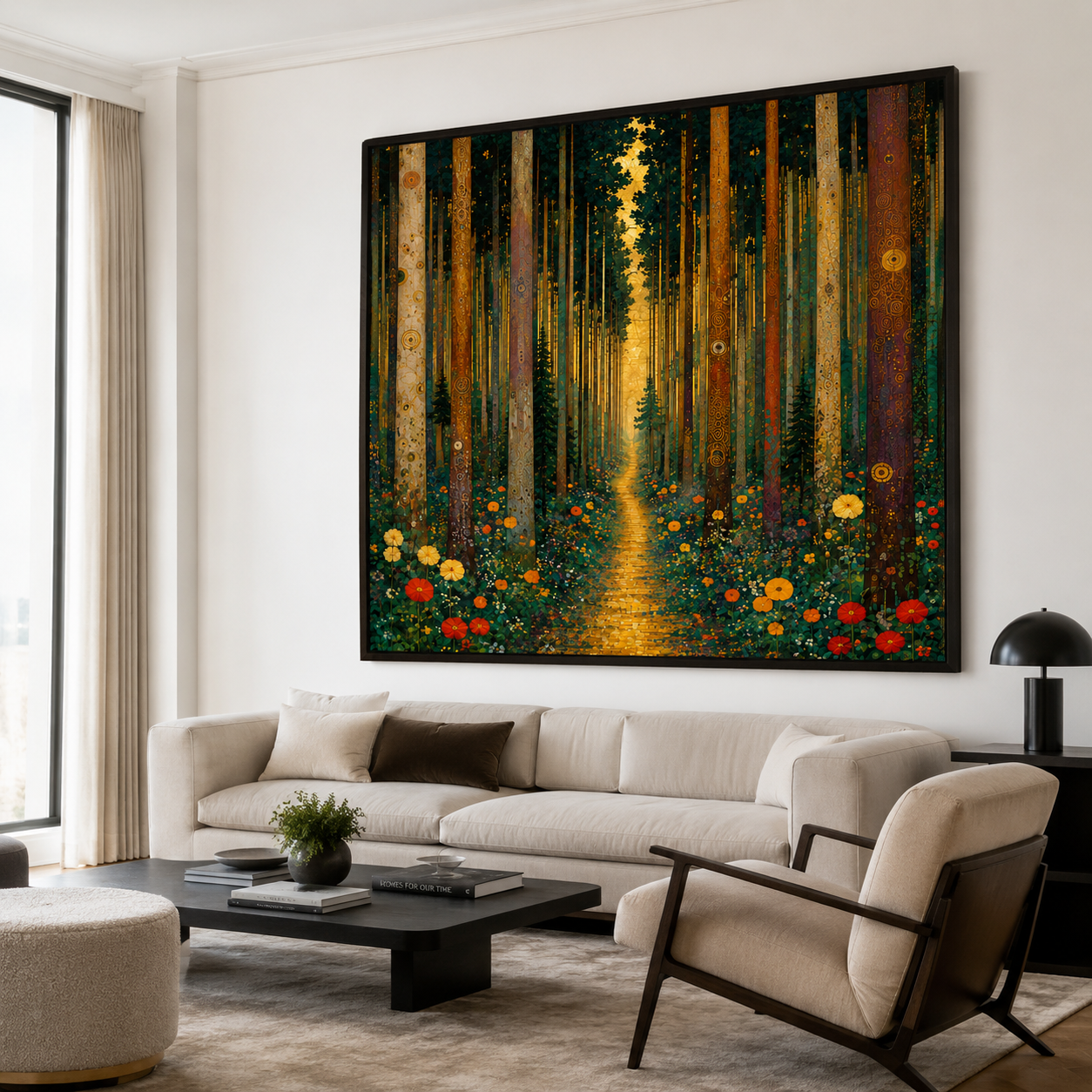 Golden Forest Path - Decorative Floral Landscape Art