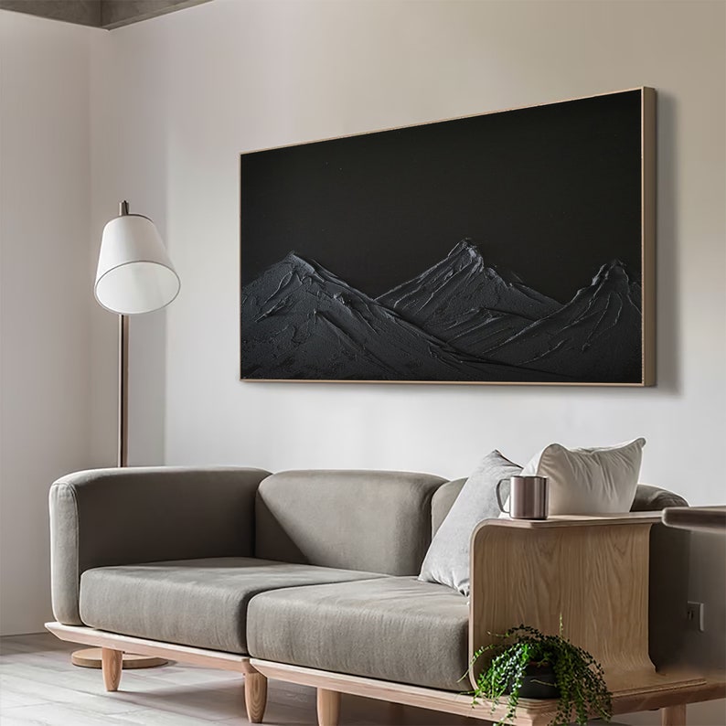 Midnight Ridge – Large Black Textured Mountain Wall Art