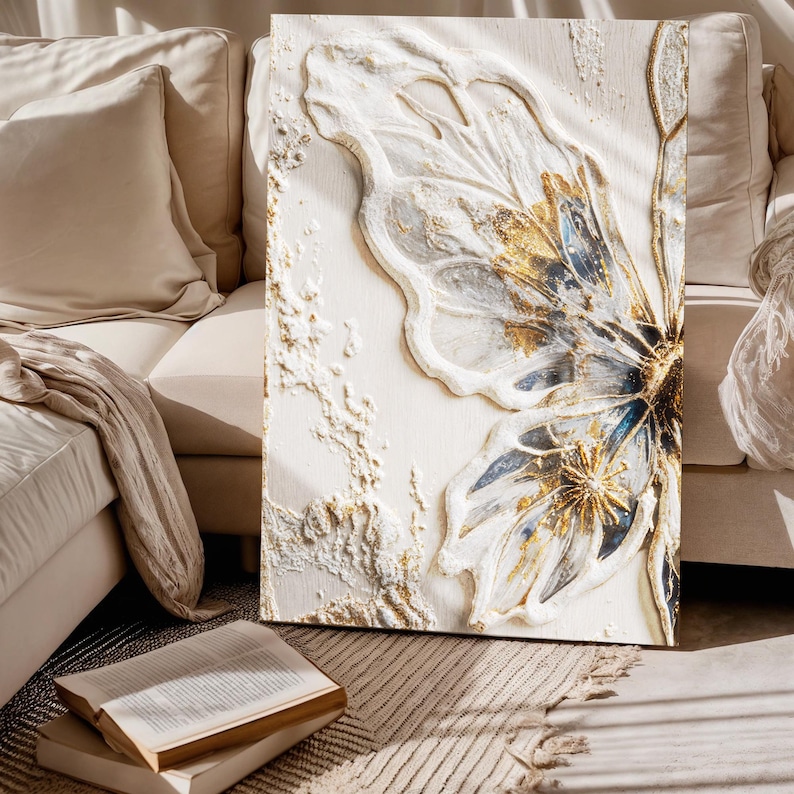 Gilded Bloom – Textured Floral Wall Art with Gold Accents