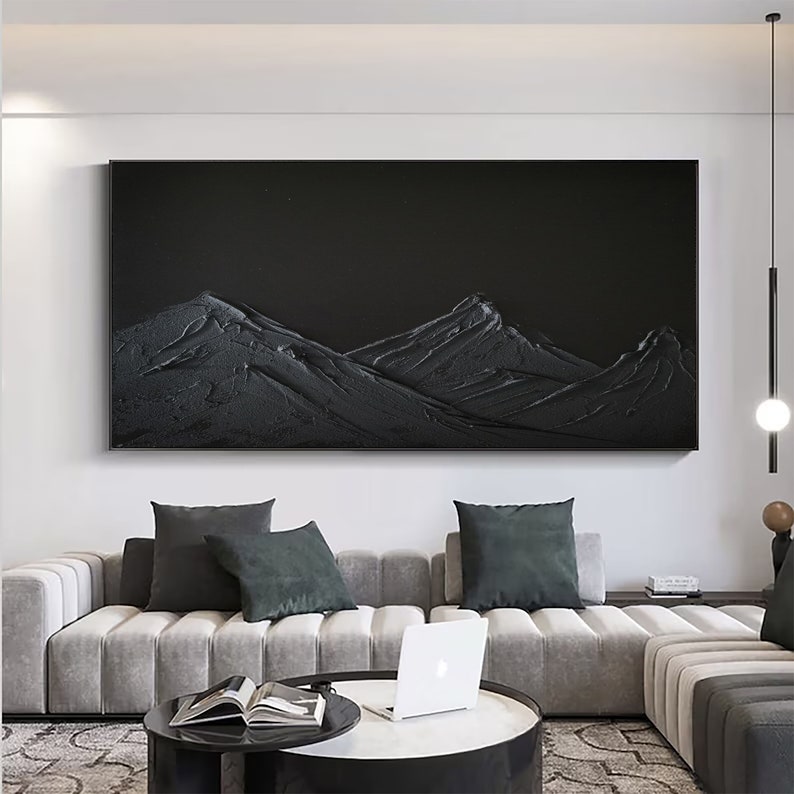 Midnight Ridge – Large Black Textured Mountain Wall Art
