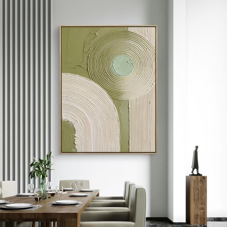 Verdant Harmony - Sage Green Textured Geometric Abstract Wall Art