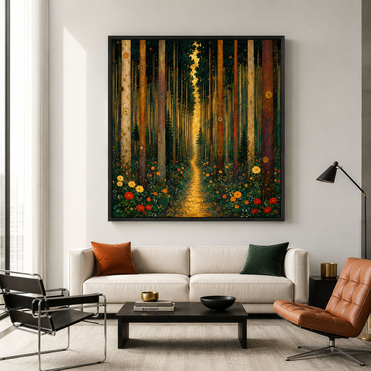 Golden Forest Path - Decorative Floral Landscape Art